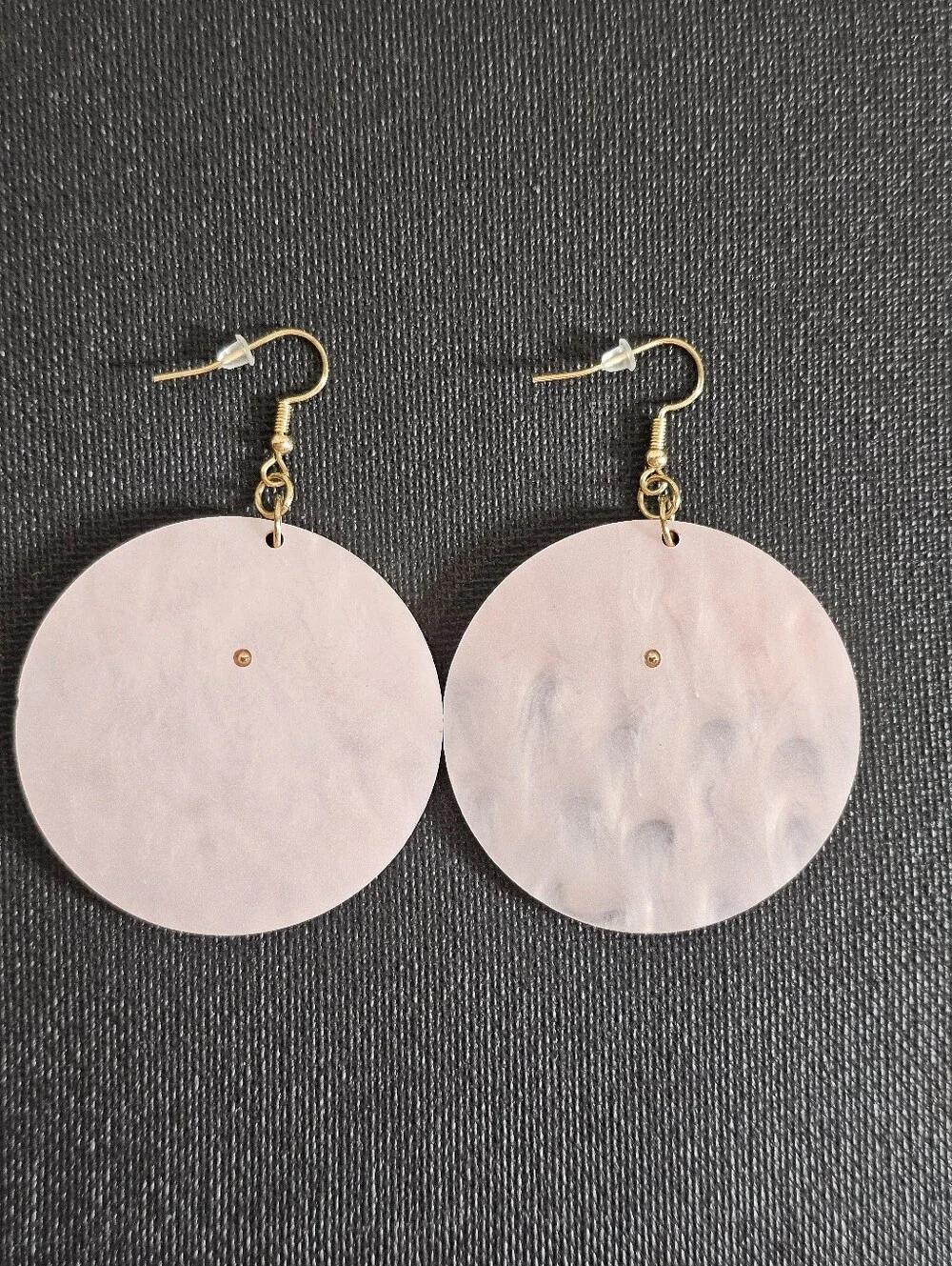 Pink Pearlescent & Gold Tone Round Statement Dangle Earrings